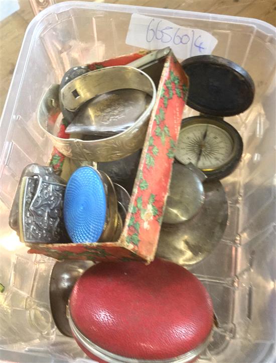 Silver inkwell, enamel top box and other items